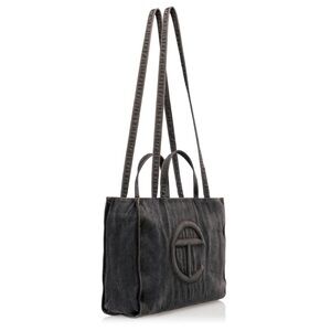 Medium black denim Telfar shopping bag